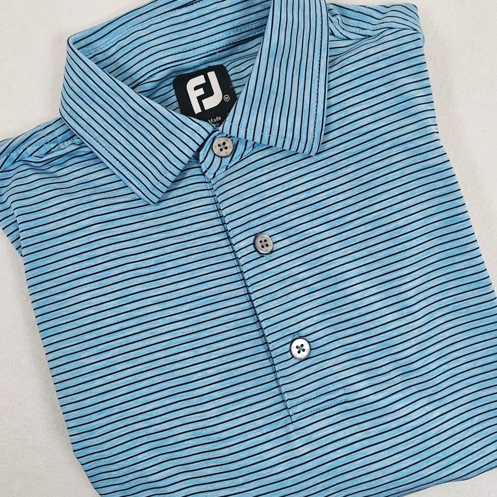 FootJoy Mens Striped Golf Polo Shirt Blue Black Short Sleeve Size M‎ 27422